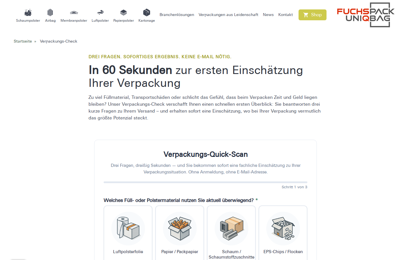 Vorschau der Verpackungs-Check-Seite