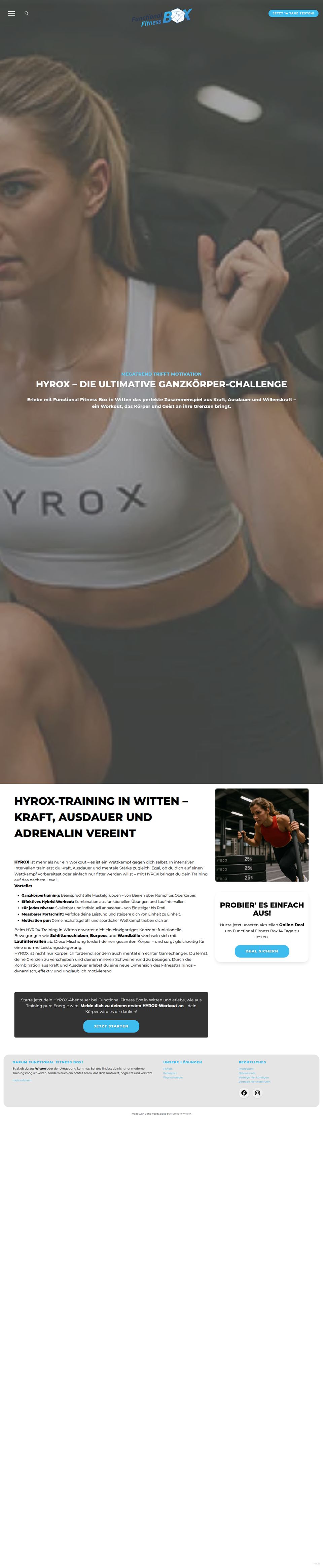 Angebotsseite HYROX der Functional Fitness Box, lange Aufnahme