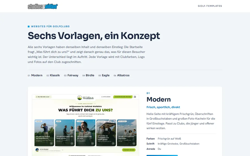 Kunden-Übersicht der Golf-Templates