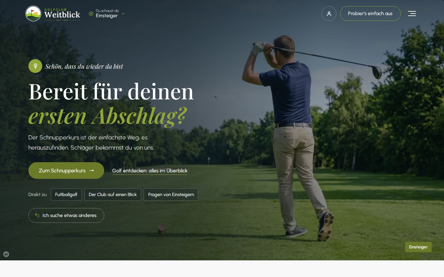 Startseite für Wiederkehrer (hier: Einsteiger)
