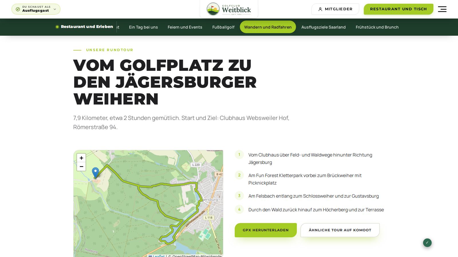 Tourenseite mit Karte, Wegbeschreibung und GPX-Download