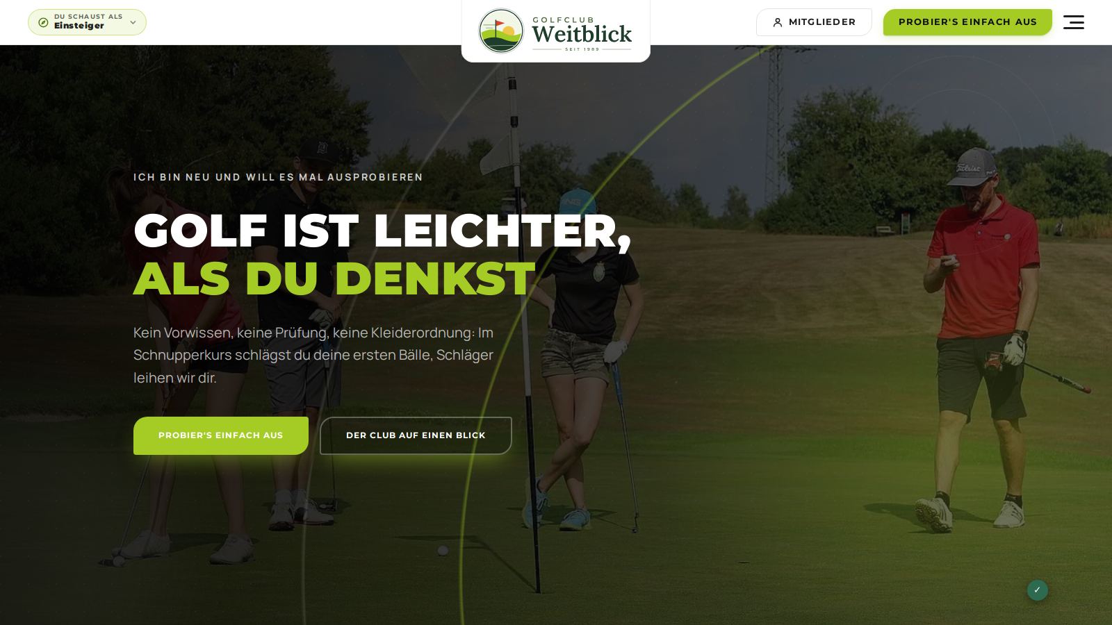 Bereich Golf entdecken für Einsteiger