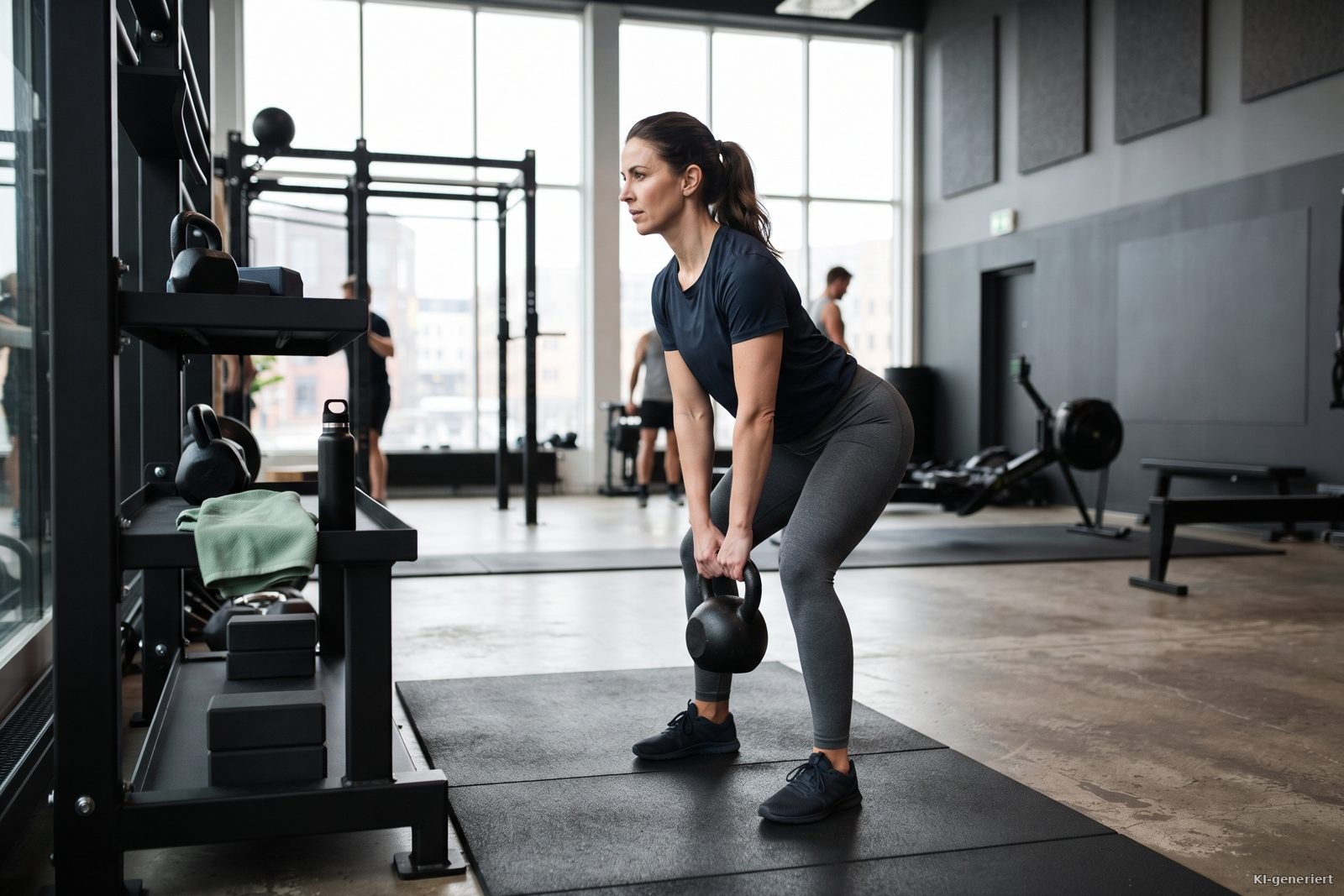 Frau beim Kettlebell-Kreuzheben im Studio